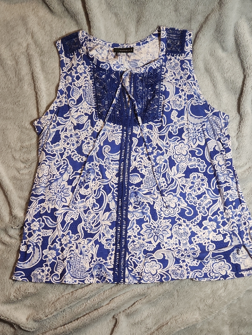 Blue and White Floral Sleeveless Tank